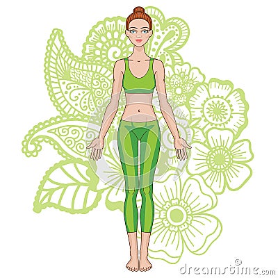 Women silhouette. Yoga mountain pose. Tadasana. Vector Illustration