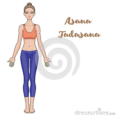 Women silhouette. Yoga mountain pose. Tadasana. Vector Illustration