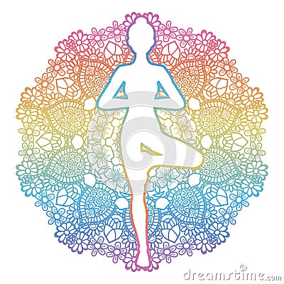 Women silhouette. Yoga tree pose. Vrikshasana. Vector Illustration