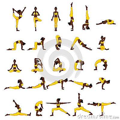 Women silhouettes. Collection of yoga poses. Asana set. Vector Illustration