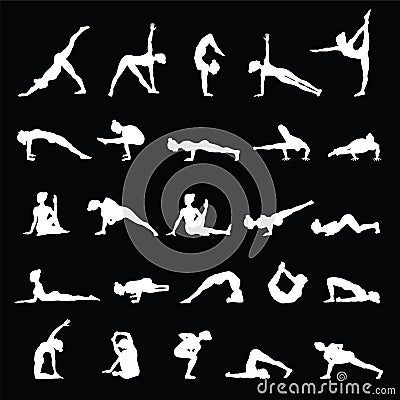 Women silhouettes. Collection of yoga poses. Asana set. Vector Illustration