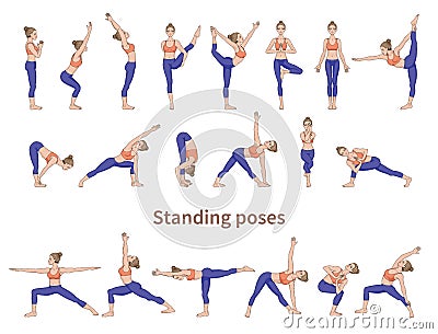 Women silhouettes. Collection of yoga poses Cartoon Illustration