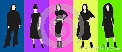 Women silhouettes, beautiful models figure vectors Stock Photo