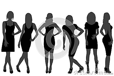 Women silhouettes with rainbow color dresses Vector Illustration