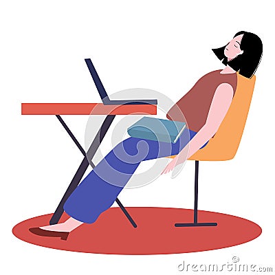 Women sleepy while working in workplace white isolated background with flat cartoon style Vector Illustration