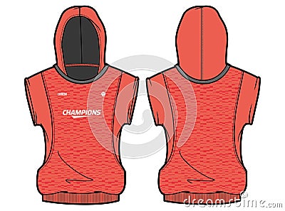 Women sleeveless Hoodie jacket sweatshirt design template in vector, girls Hooded jacket sweater with front and back view, hooded Vector Illustration