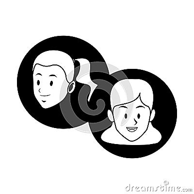 Women smiling faces black and white Vector Illustration