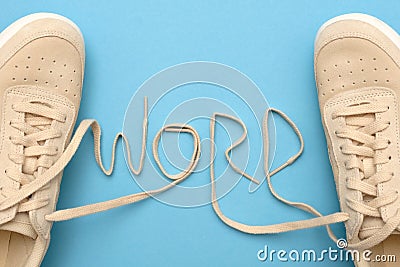 Women sneakers with laces in word text Stock Photo