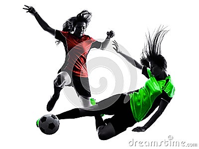 Women soccer players isolated silhouette Stock Photo
