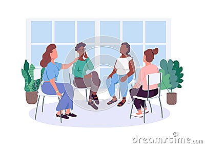 Women social support group flat color vector faceless characters Vector Illustration