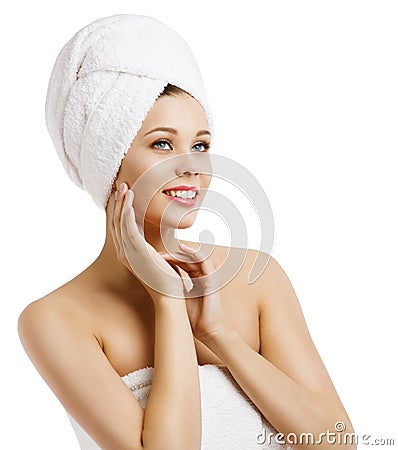 Women Spa Beauty Portrait, Young Model in Bath Towel, Body Care Stock Photo