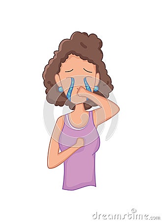 Women with stress symptom - crying. Emotional or mental health problem, stress. Cartoon character concept Vector Illustration