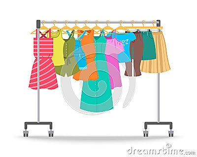 Women summer casual clothes on hanger rack Vector Illustration