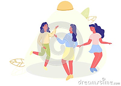 Women in Summer Clothes Dancing under Lantern. Vector Illustration