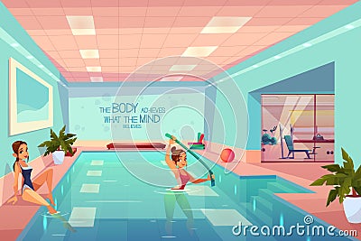 Women in swimming pool relaxing, aqua aerobics Vector Illustration