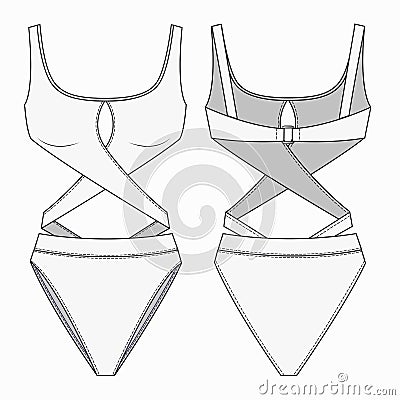 Women Swimsuit fashion technical drawing template. Sportswear fashion design Vector Illustration