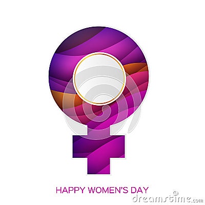 Women symbol. Female sex paper cut style. Pink gender type. Venus sign on layered background. Vector Illustration