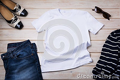 Women T-shirt French style mockup Stock Photo