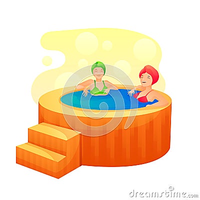 Women taking hot bath tub flat vector illustration Vector Illustration