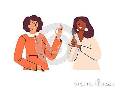 Women are talking on deaf sign language international, vector articulated gesture for communication deafness people Vector Illustration