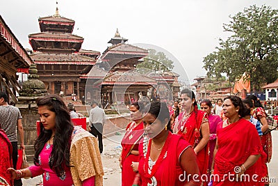 Women at Teej festival, Durbar Square, Kathmandu, Nepal Editorial Stock Photo