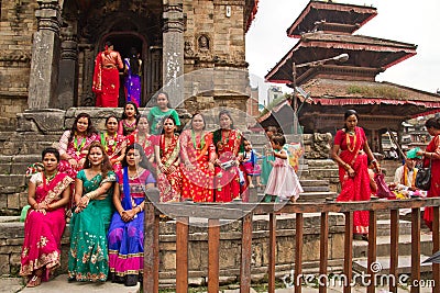 Women at Teej festival, Durbar Square, Kathmandu, Nepal Editorial Stock Photo
