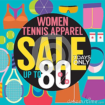 Women Tennis Apparel Sale Up To 80 Percent. Vector Illustration