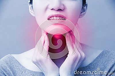 Women with thyroid gland problem Stock Photo