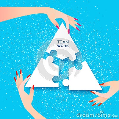 Women Together team work. Business people. jigsaw puzzle Vector Illustration