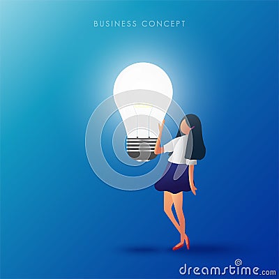 The women touch the lamp. Creative thinking and idea concept. Vector illustration Vector Illustration
