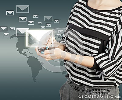 Women touch smart phone in hand with email social network Stock Photo