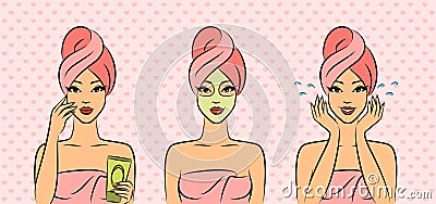 Women in a towel after a shower Vector Illustration