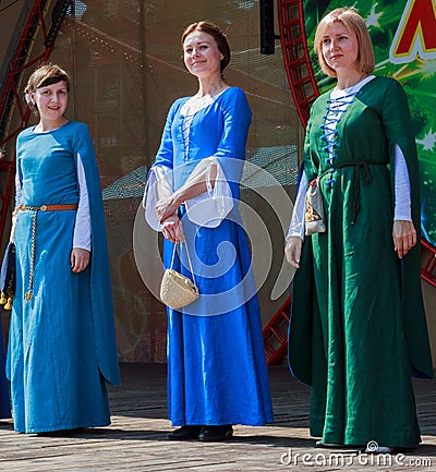 Women in Ukrainian national medieval handmade dress Editorial Stock Photo