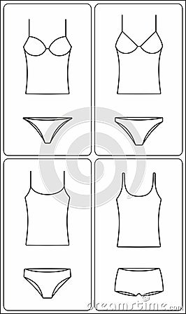 Women underwear. Strap top, panties, shorts line icon. Linear symbol. Outline sign. Vector Illustration