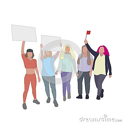 Women voting rights, politics activism, public feminist parade Vector Illustration