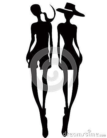 Silhouettes of women walking Stock Photo