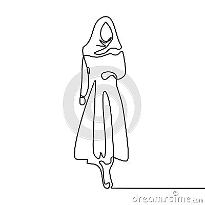 Women wearing hijab scarf continuous one line drawing muslim figure illustration Vector Illustration