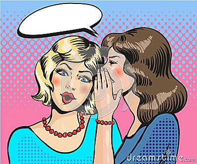 Women whisper pop art comic vector Vector Illustration