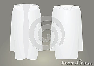 Women white hooded cardigan. front open Vector Illustration