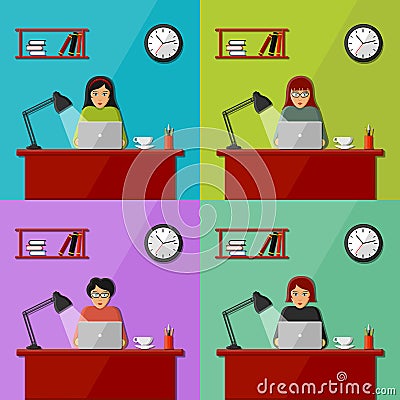 Women working in the office Vector Illustration