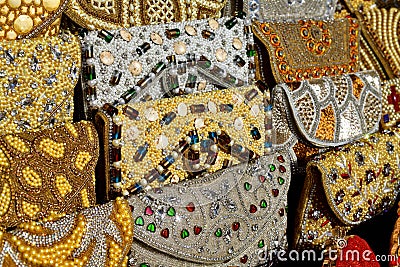 women& x27;s handbag decorated with semiprecious stones and beads on market in UAE Stock Photo