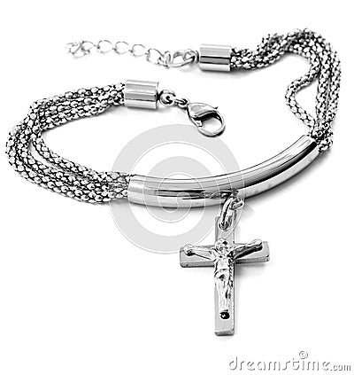 Women's jewelry bracelet with a cross Stock Photo