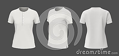 Women& x27;s white henley t-shirt with short sleeve mockup Stock Photo