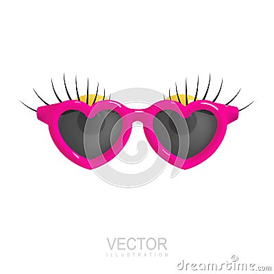 Women's sunglasses, pink glasses, women's accessory. Summer season, the sea, the beach. Vector. Illustration. Vector Illustration