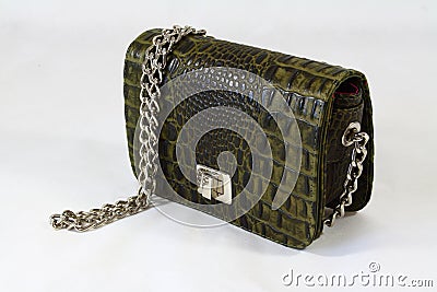 Womens crocodile skin clutch day handbag Stock Photo