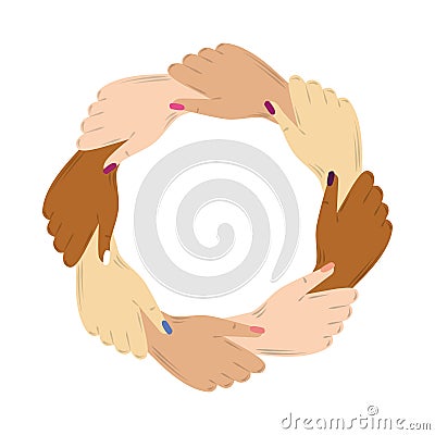 womens day diverse female hands together holding each other Vector Illustration