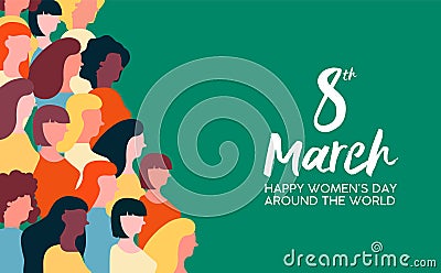 Womens Day 8th March card of women parade Vector Illustration