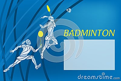 Womens doubles badminton players. Color vector illustration Vector Illustration