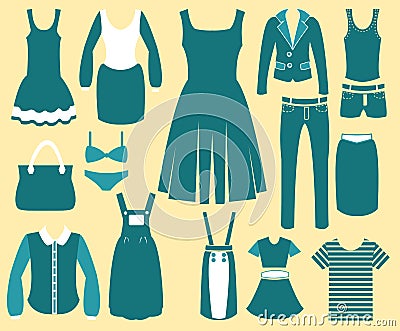 Womens Fashion clothes vintage icons Vector Illustration