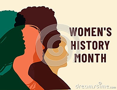 Womens History Month. Women`s day. Poster with different women. 8 march Stock Photo